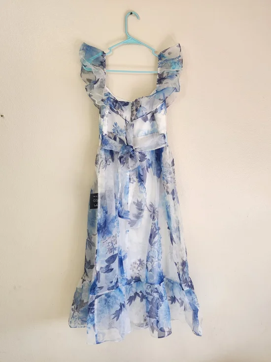 💐Lulus Sweet Composure White Floral Organza Off-the-Shoulder Midi Dress Size Lg - Picture 7 of 16